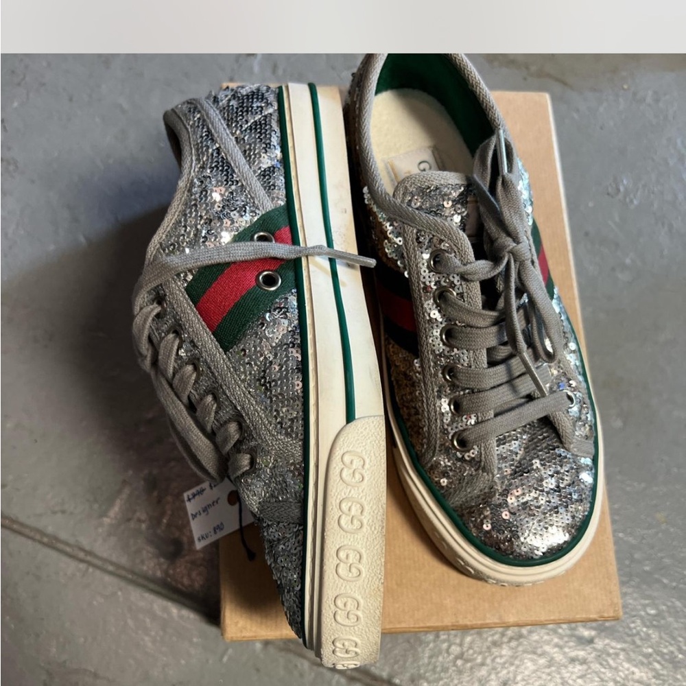 Gucci Sequin Silver Sneakers
